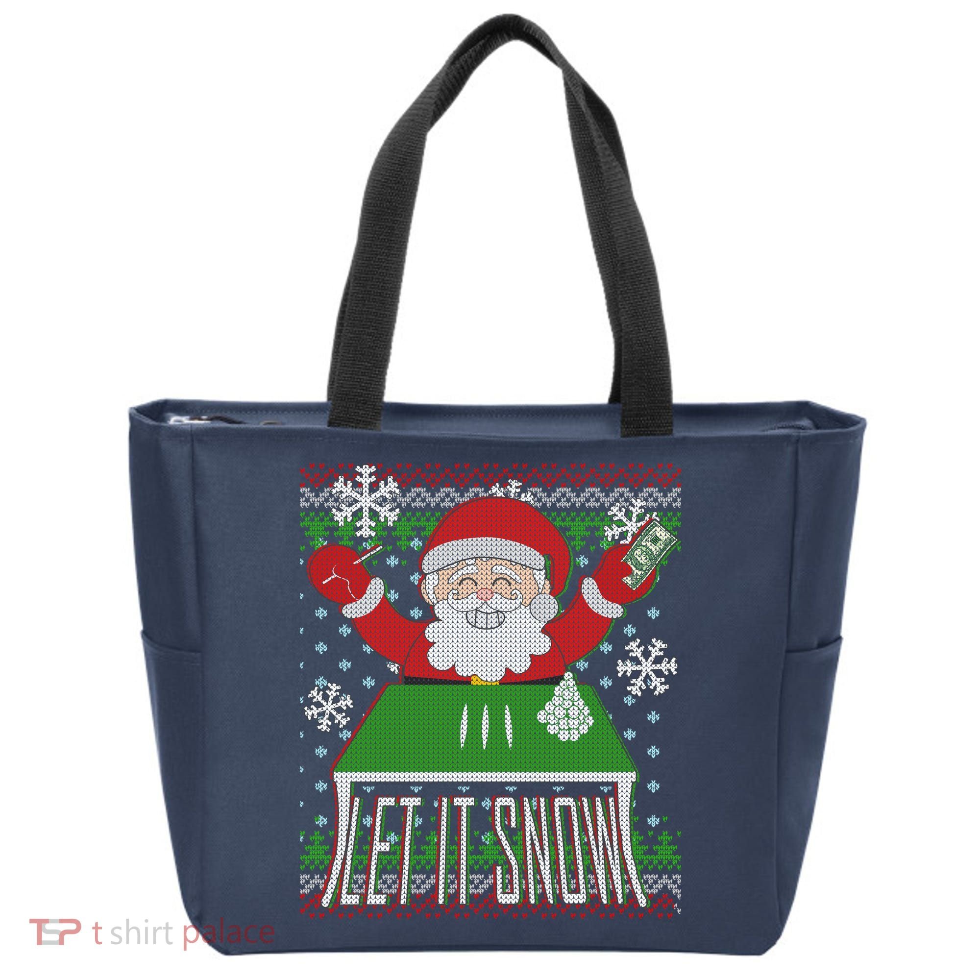 Funny X-Mas Let It Snow Santa Ugly Christmas Sweater Tote Bag