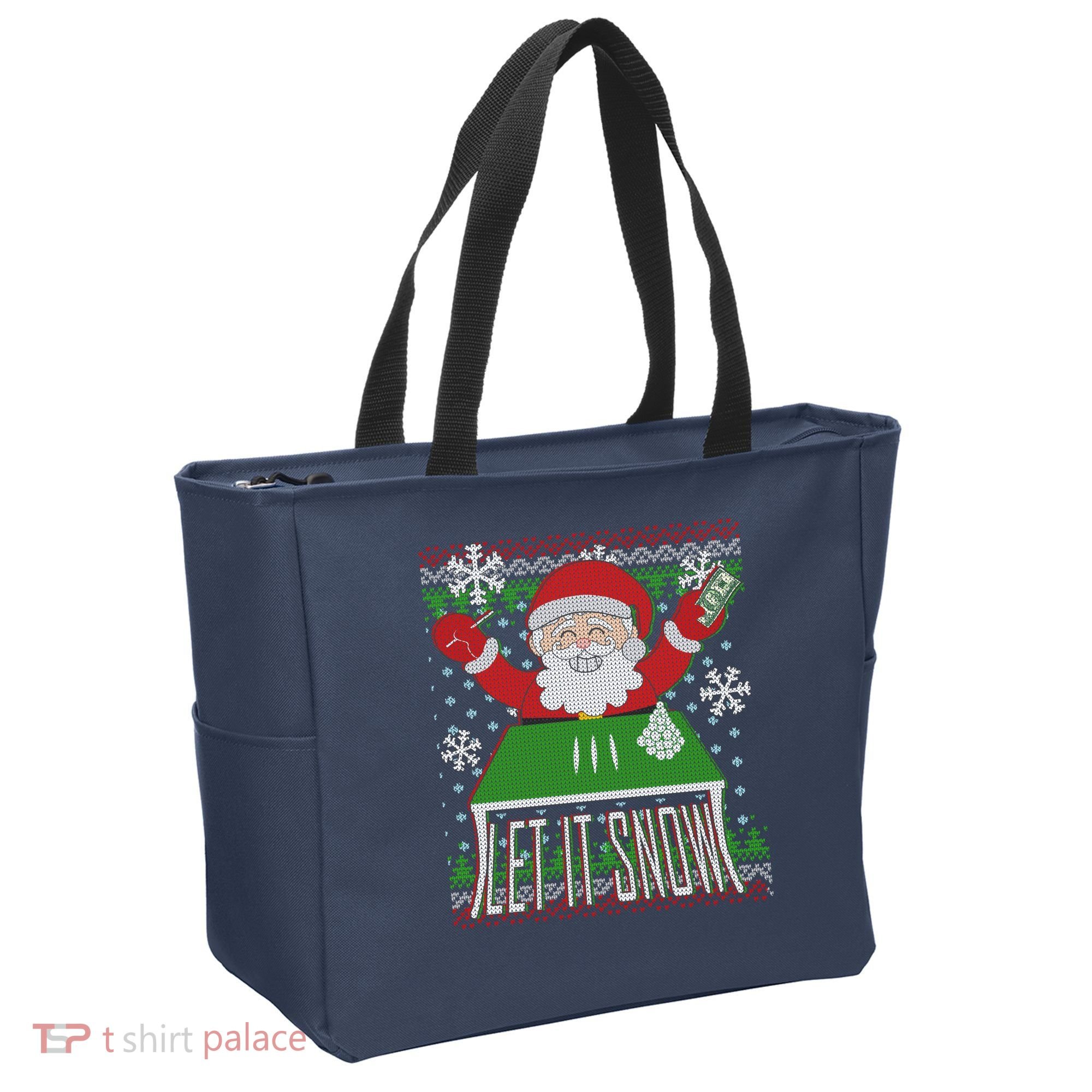Funny X-Mas Let It Snow Santa Ugly Christmas Sweater Tote Bag