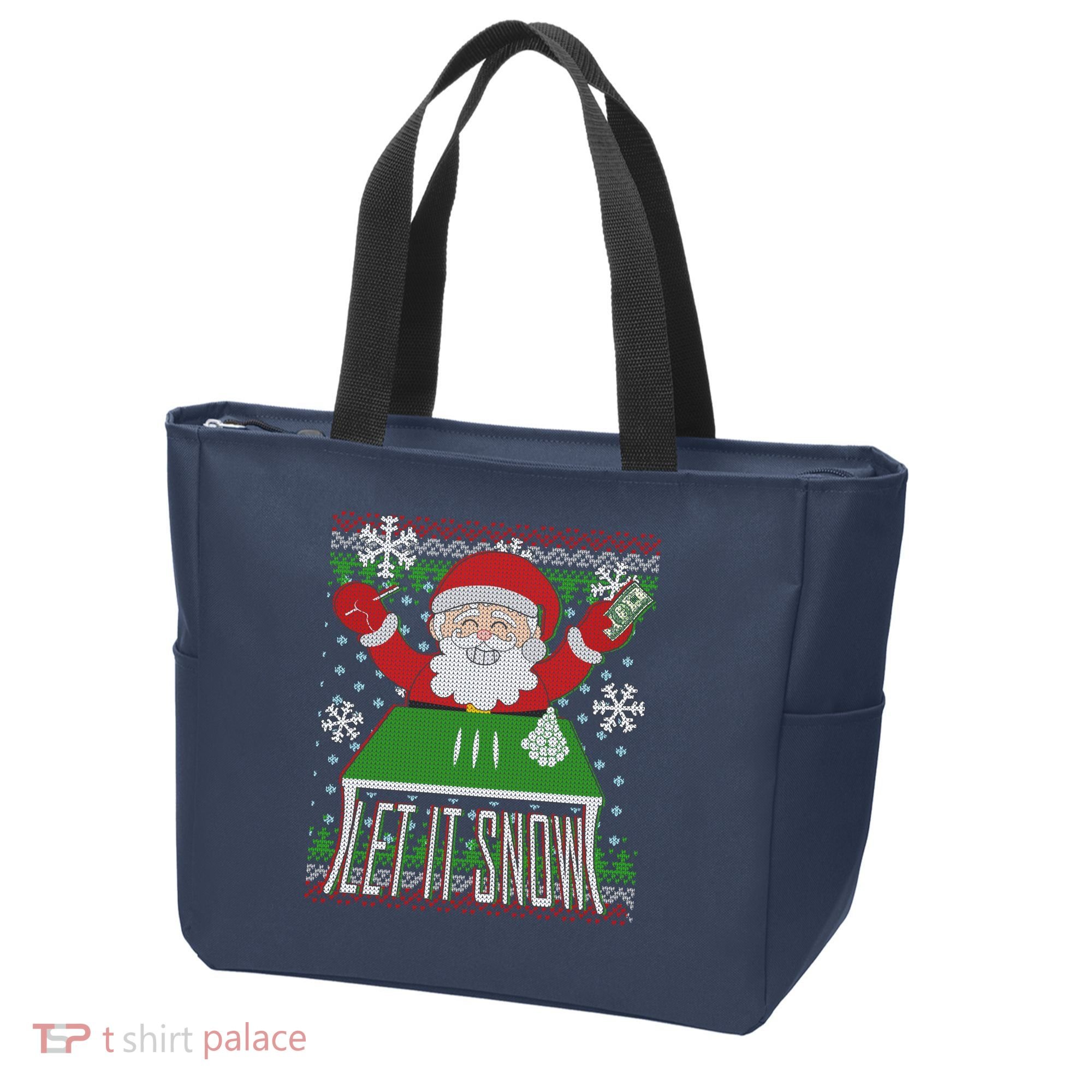 Funny X-Mas Let It Snow Santa Ugly Christmas Sweater Tote Bag