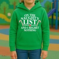 Funny X-Mas On the Naughty List I Regret Nothing Kids Hoodie thumb 3