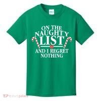 Funny X-Mas On the Naughty List I Regret Nothing Kids T-Shirt thumb 0