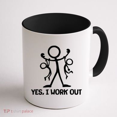 Funny Yes I Work Out Parents and Kids Coffee Mug back