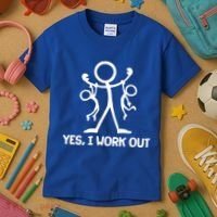 Funny Yes I Work Out Parents and Kids Kids T-Shirt thumb 3