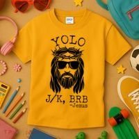 Funny Yolo J/K BRB Jesus Resurrection  Kids T-Shirt thumb 3