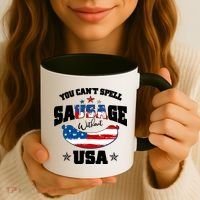 Funny You Can't Spell Sausage Without USA Coffee Mug thumb 3