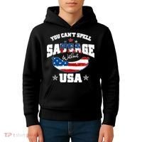Funny You Can't Spell Sausage Without USA Kids Hoodie thumb 4