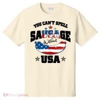 Funny You Can't Spell Sausage Without USA T-Shirt thumb 0