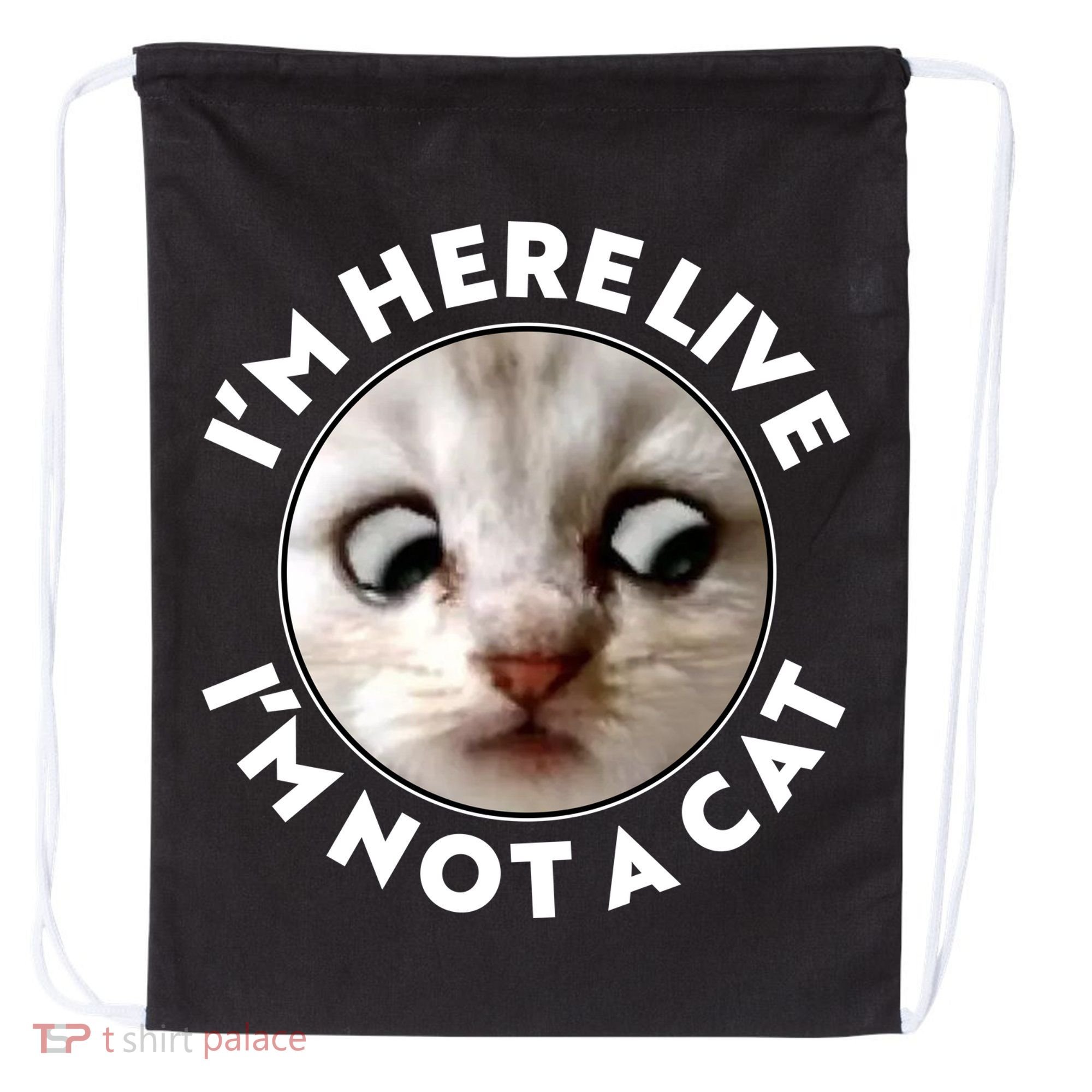 Funny Zoom Lawyer Cat Meme I'm Here Live I'm Not A Cat Drawstring Bag
