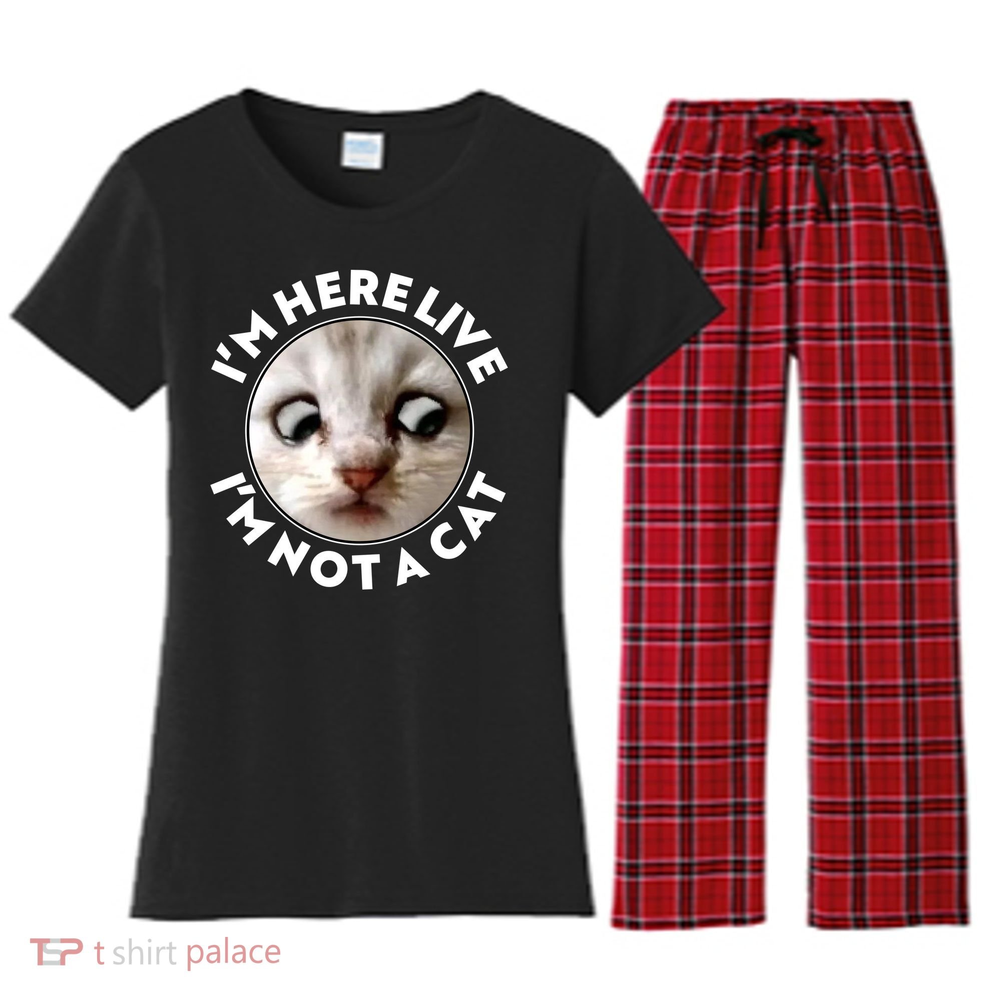 Funny Zoom Lawyer Cat Meme I'm Here Live I'm Not A Cat Women's Flannel Pajama Set