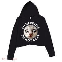 Funny Zoom Lawyer Cat Meme I'm Here Live I'm Not A Cat Crop Fleece Hoodie thumb 0