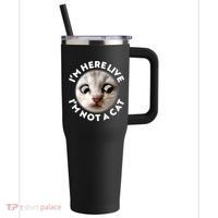Funny Zoom Lawyer Cat Meme I'm Here Live I'm Not A Cat 40oz Vacuum Insulated Stainless Steel Travel Tumbler thumb 0