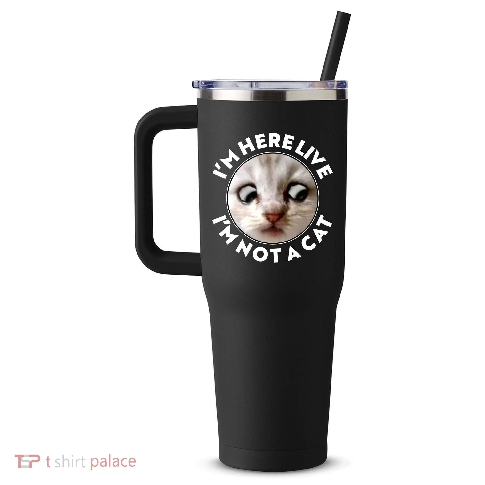 Funny Zoom Lawyer Cat Meme I'm Here Live I'm Not A Cat 40oz Vacuum Insulated Stainless Steel Travel Tumbler
