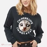 Funny Zoom Lawyer Cat Meme I'm Here Live I'm Not A Cat Cropped Pullover Crew thumb 2