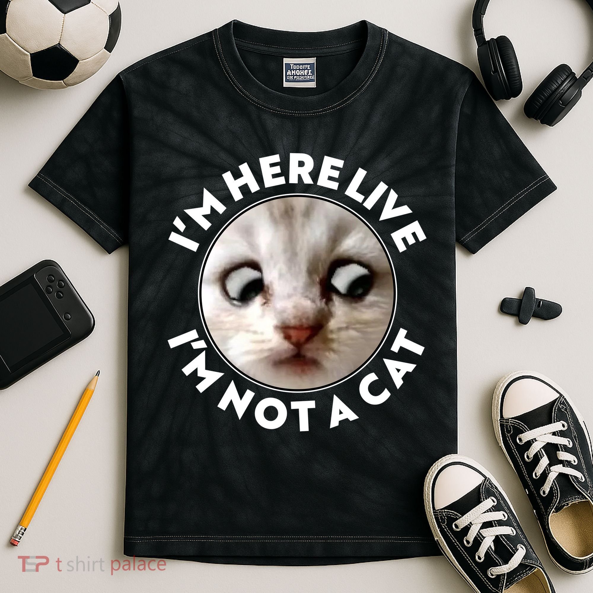 Funny Zoom Lawyer Cat Meme I'm Here Live I'm Not A Cat Kids Tie-Dye T-Shirt
