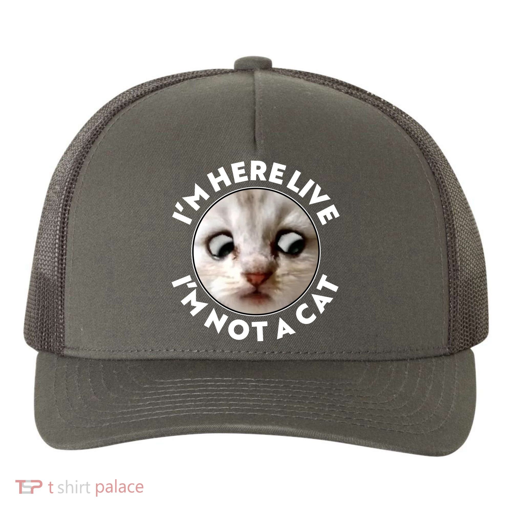 Funny Zoom Lawyer Cat Meme I'm Here Live I'm Not A Cat Yupoong Adult 5-Panel Trucker Hat
