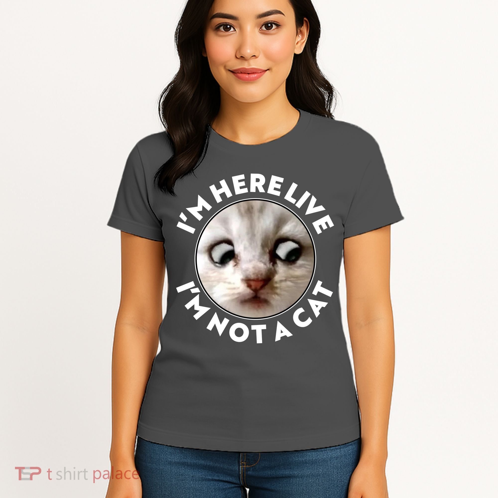 Funny Zoom Lawyer Cat Meme I'm Here Live I'm Not A Cat Women's T-Shirt