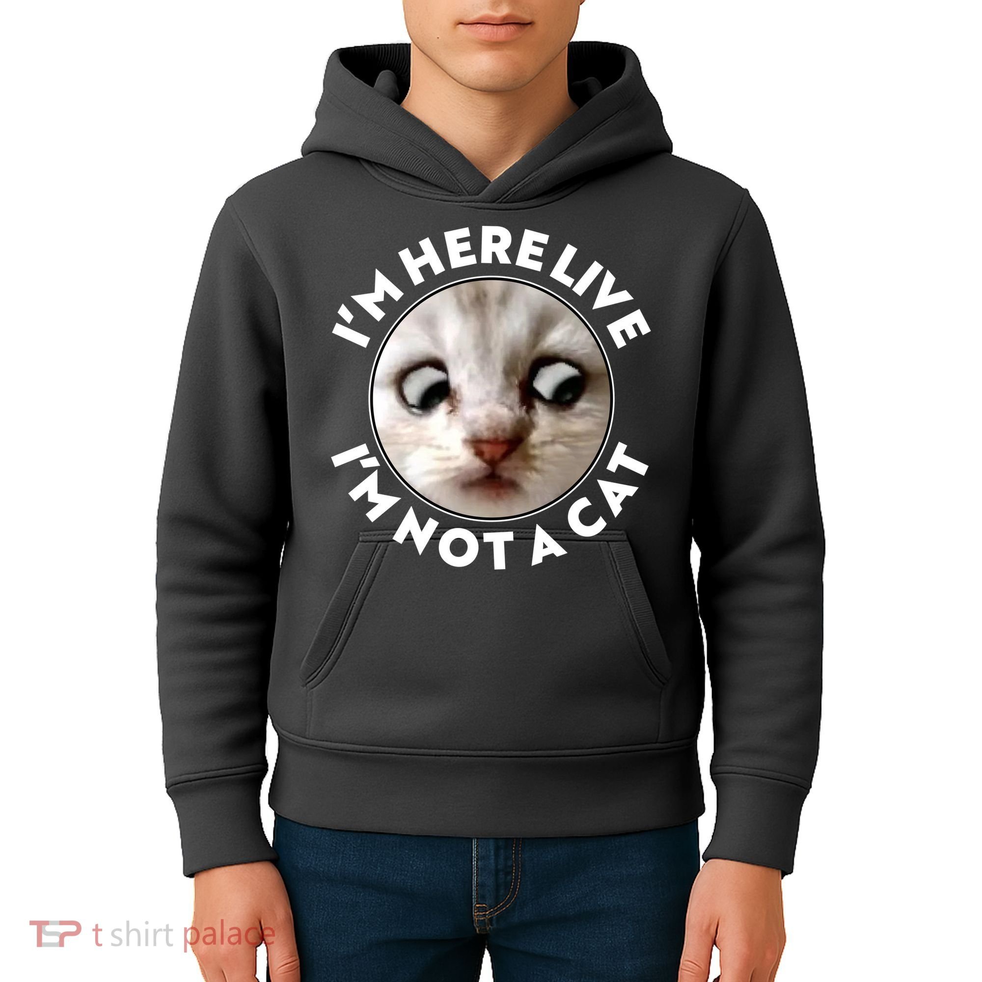Funny Zoom Lawyer Cat Meme I'm Here Live I'm Not A Cat Kids Hoodie
