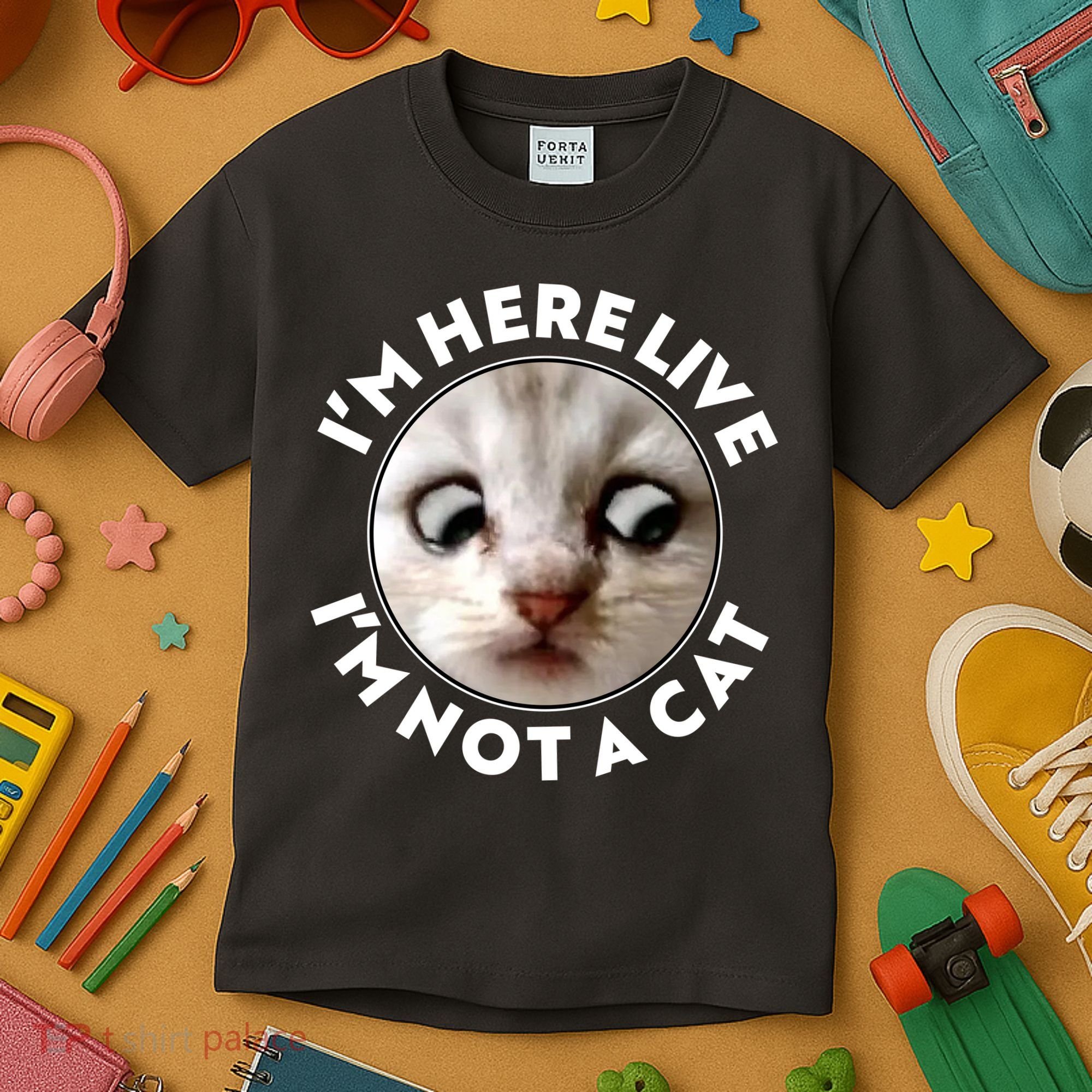 Funny Zoom Lawyer Cat Meme I'm Here Live I'm Not A Cat Kids T-Shirt