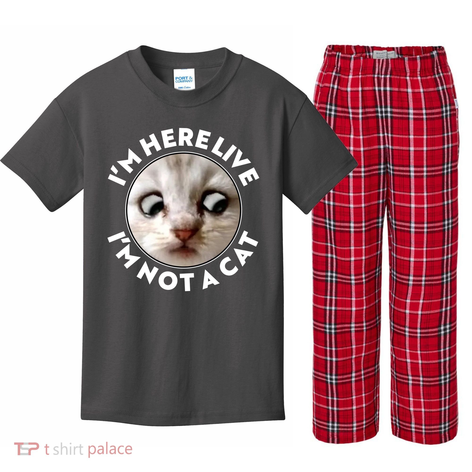 Funny Zoom Lawyer Cat Meme I'm Here Live I'm Not A Cat Kids Plaid Pajama Set