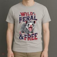 Funny Unhinged Opossum Wild Feral & Free Possum 4th Of July T-Shirt thumb 3