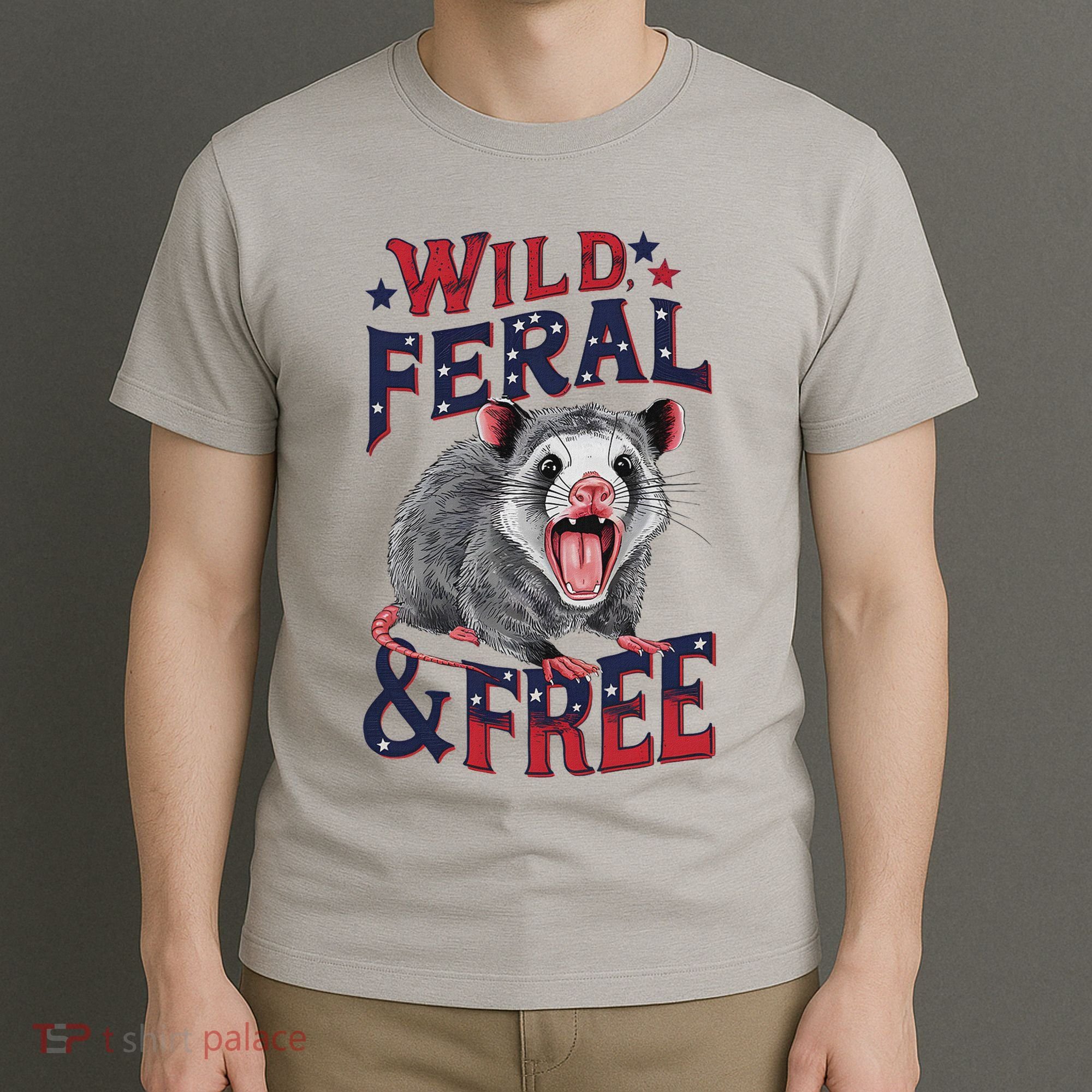 Funny Unhinged Opossum Wild Feral & Free Possum 4th Of July T-Shirt
