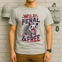 Funny Unhinged Opossum Wild Feral & Free Possum 4th Of July T-Shirt thumb 6