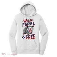 Funny Unhinged Opossum Wild Feral & Free Possum 4th Of July Women's Hoodie thumb 0