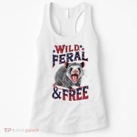 Funny Unhinged Opossum Wild Feral & Free Possum 4th Of July Women's Tank Top thumb 0
