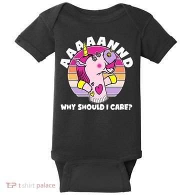 Funny Unicorn Puppet Aaaaand Why Should I Care Baby Bodysuit