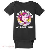 Funny Unicorn Puppet Aaaaand Why Should I Care Baby Bodysuit thumb 0