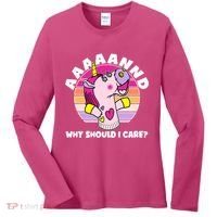 Funny Unicorn Puppet Aaaaand Why Should I Care Women's Long Sleeve Shirt thumb 0