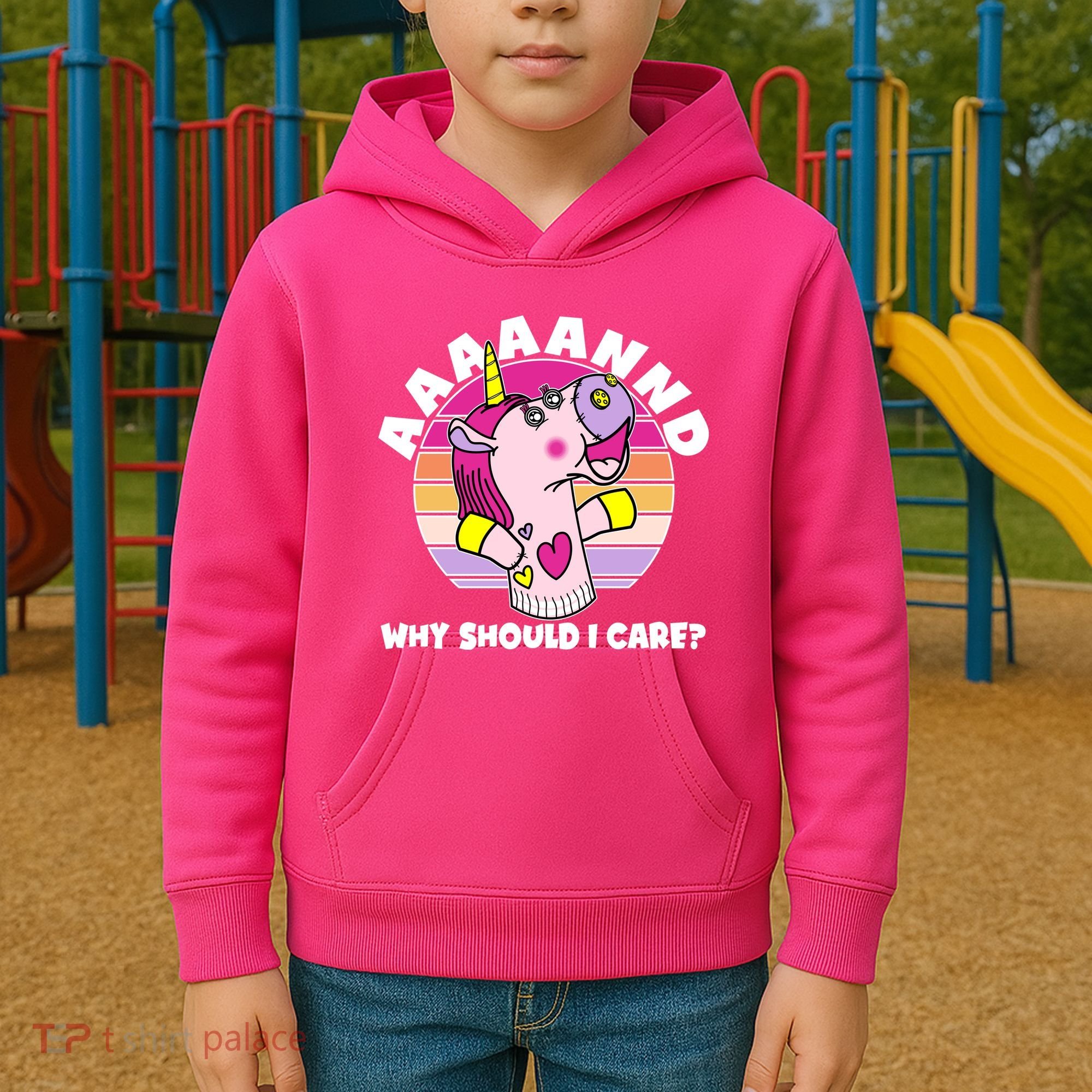 Funny Unicorn Puppet Aaaaand Why Should I Care Kids Hoodie