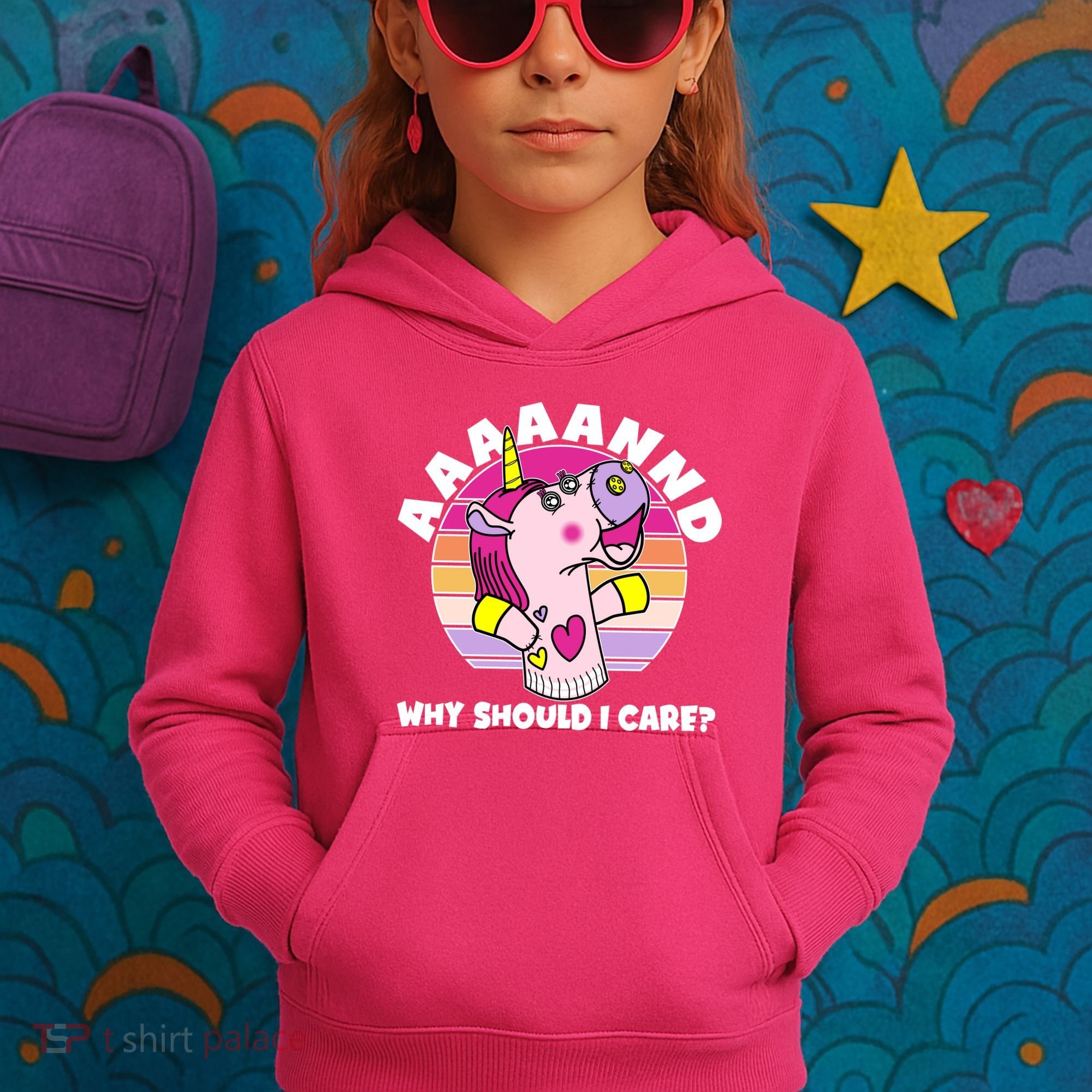 Funny Unicorn Puppet Aaaaand Why Should I Care Kids Hoodie