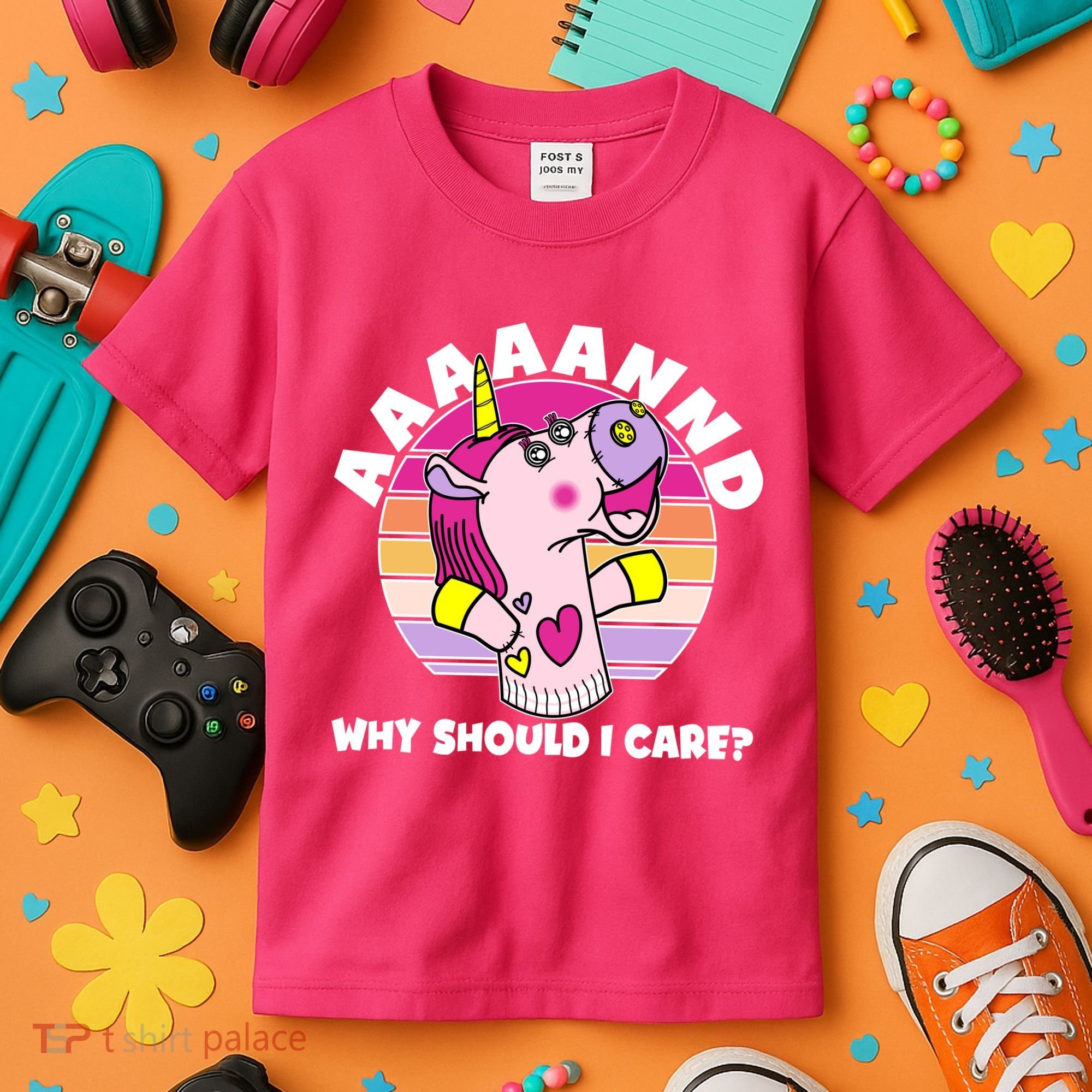 Funny Unicorn Puppet Aaaaand Why Should I Care Kids T-Shirt