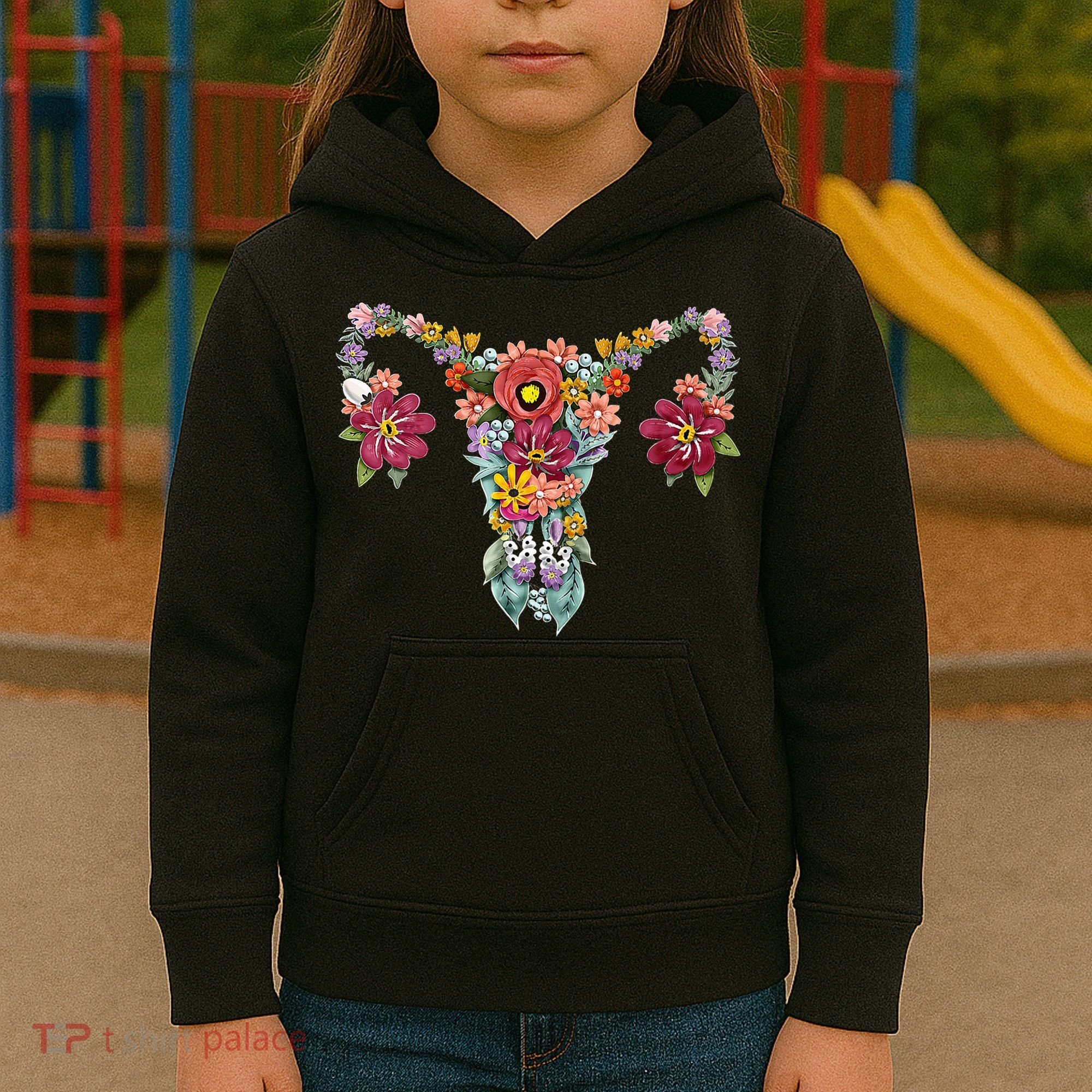 Floral Uterus Rights Feminist Kids Hoodie