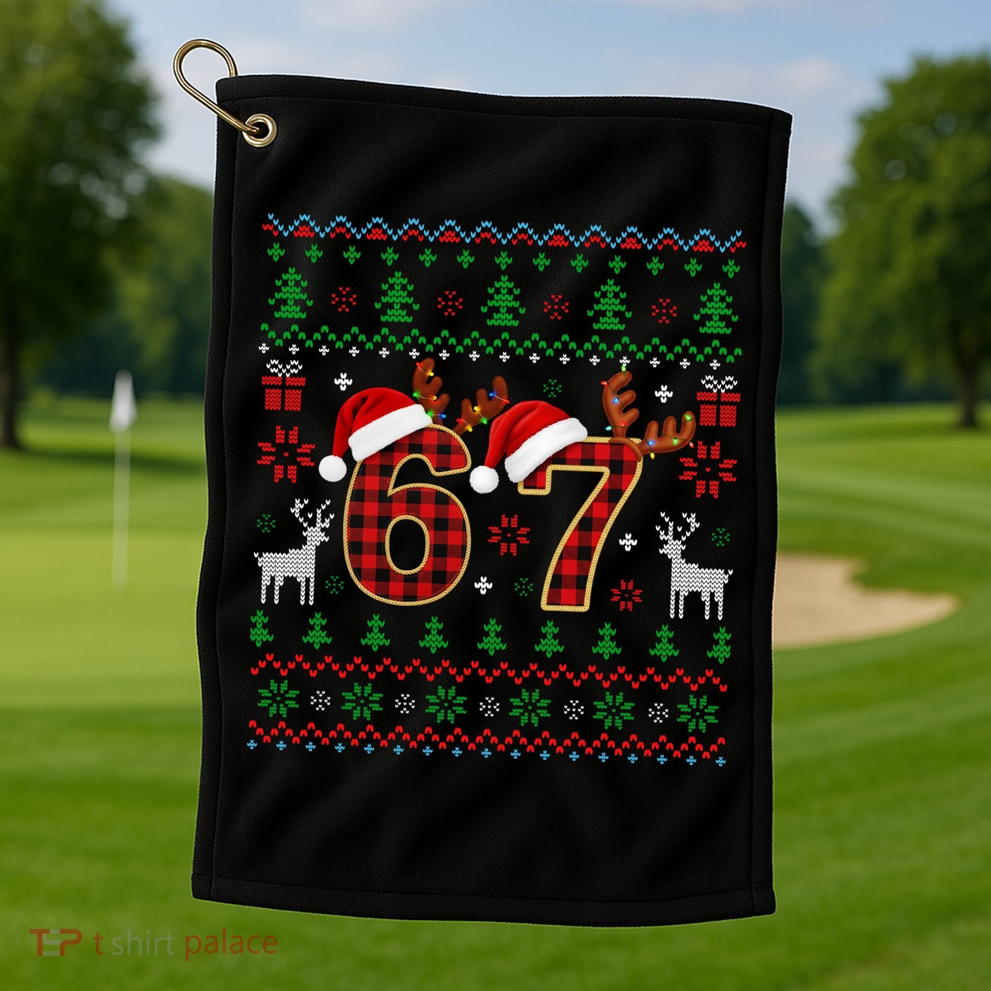 Funny Ugly Sweater 67 Christmas Golf Towel