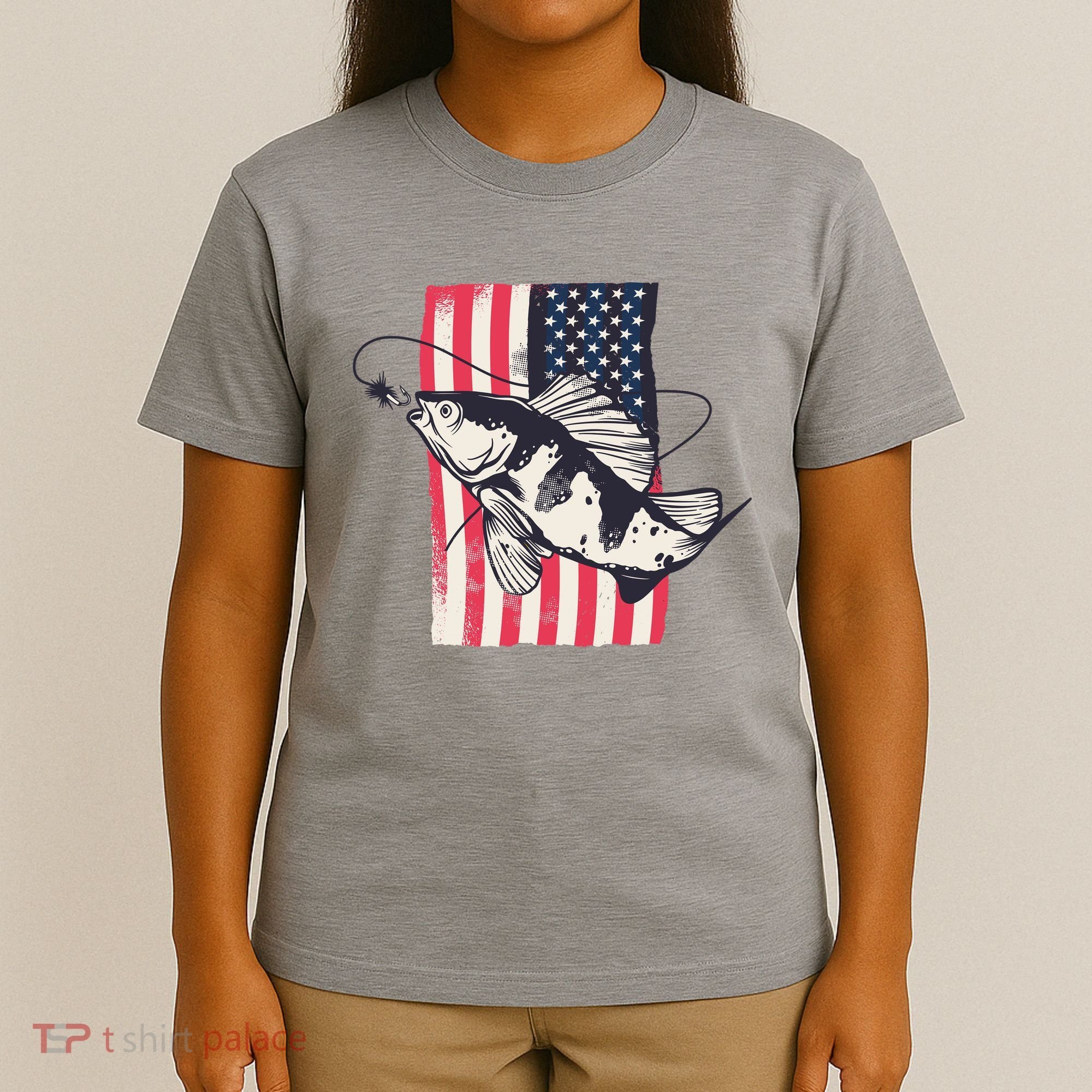 Fishing United States Flag Fisher Vintage T-Shirt