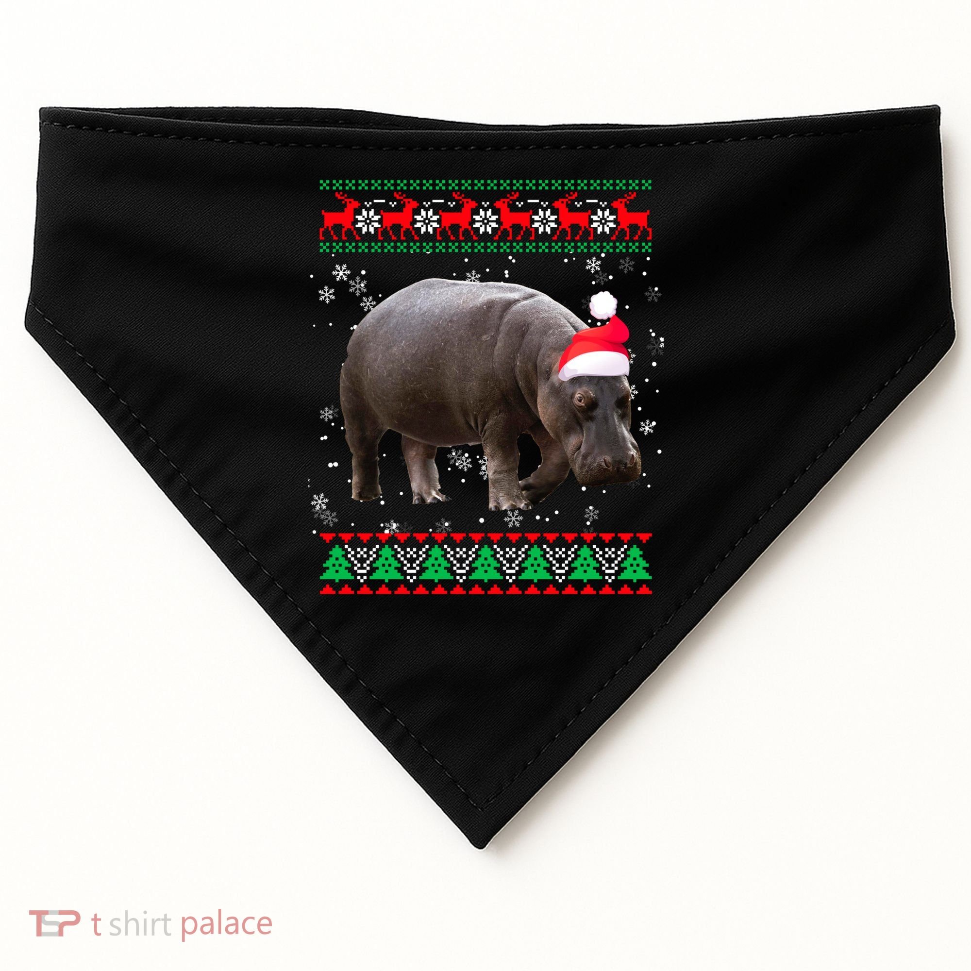 Funny Ugly Sweater Xmas Animals Christmas Hippo Lover Gift USA-Made Doggie Bandana