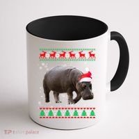 Funny Ugly Sweater Xmas Animals Christmas Hippo Lover Gift Coffee Mug thumb 1