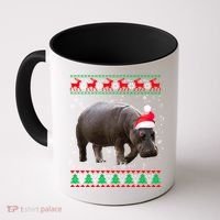 Funny Ugly Sweater Xmas Animals Christmas Hippo Lover Gift Coffee Mug thumb 0