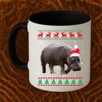 Funny Ugly Sweater Xmas Animals Christmas Hippo Lover Gift Coffee Mug thumb 2