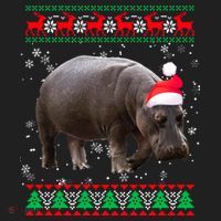 Funny Ugly Sweater Xmas Animals Christmas Hippo Lover Gift Beanie thumb 2
