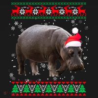 Funny Ugly Sweater Xmas Animals Christmas Hippo Lover Gift Women's Hoodie thumb 2
