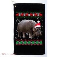 Funny Ugly Sweater Xmas Animals Christmas Hippo Lover Gift Golf Towel thumb 0