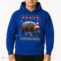Funny Ugly Sweater Xmas Animals Christmas Hippo Lover Gift Hoodie thumb 2