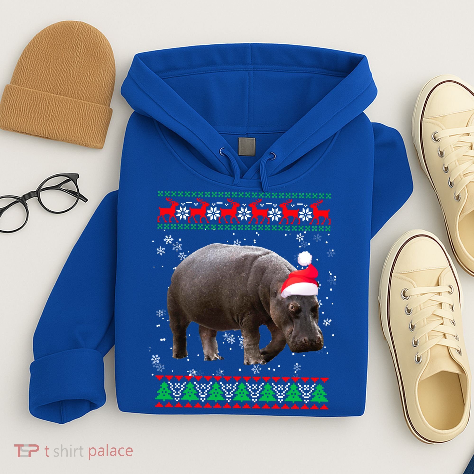 Funny Ugly Sweater Xmas Animals Christmas Hippo Lover Gift Hoodie
