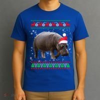 Funny Ugly Sweater Xmas Animals Christmas Hippo Lover Gift T-Shirt thumb 3