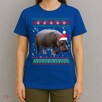 Funny Ugly Sweater Xmas Animals Christmas Hippo Lover Gift T-Shirt thumb 4