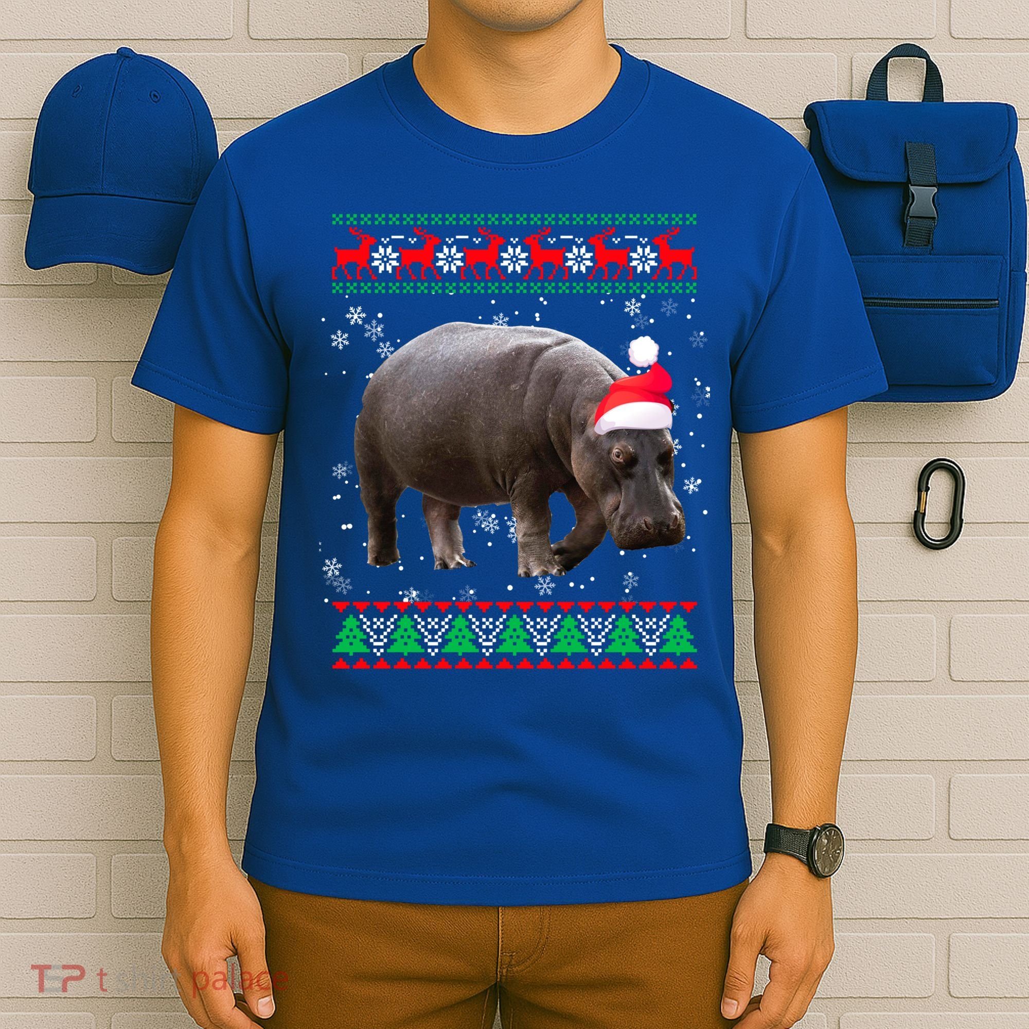Funny Ugly Sweater Xmas Animals Christmas Hippo Lover Gift T-Shirt