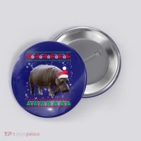 Funny Ugly Sweater Xmas Animals Christmas Hippo Lover Gift Button thumb 0